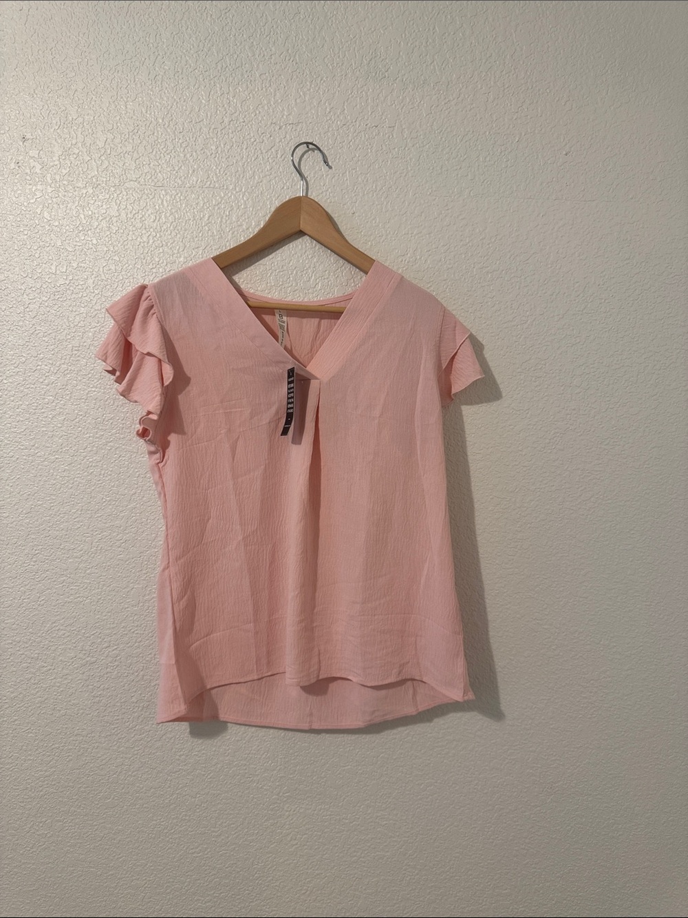 Ruffle Sleeve V-Neck Blouse in Light Pink